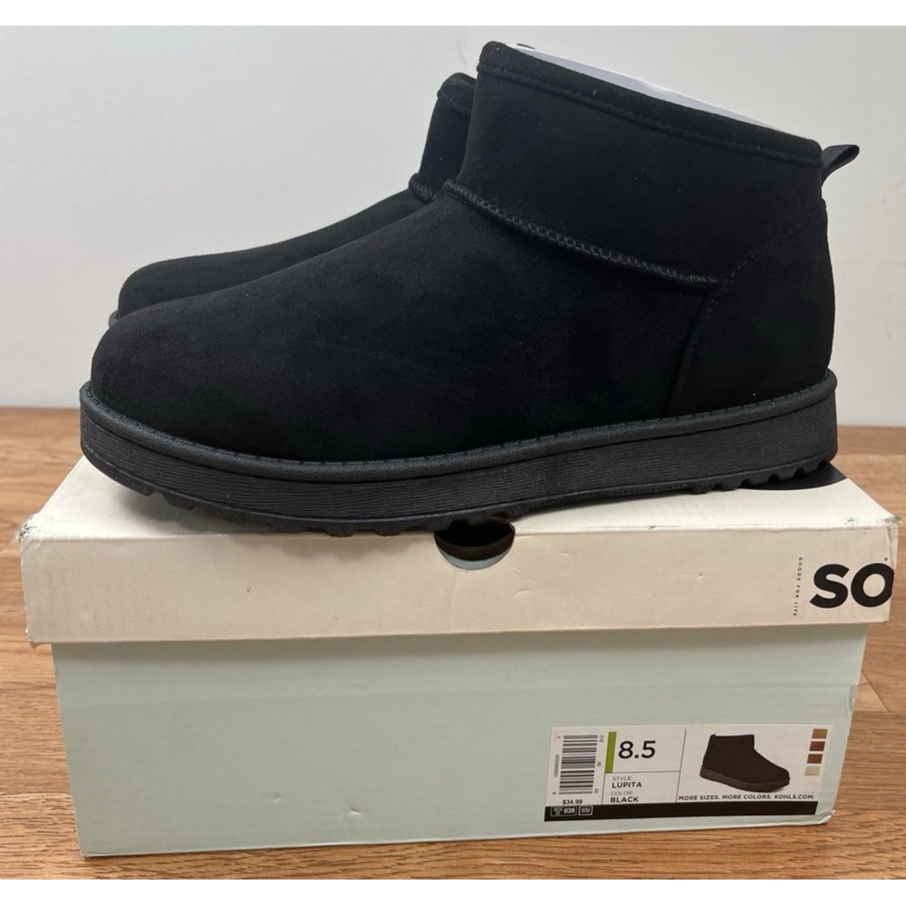 SO Lupita Black Booties Boots Faux Suede & Fur Mini Boots Women's Size 8. 5 NEW